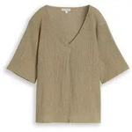TOM TAILOR Damen Crinkle T-Shirt mit V-Ausschnitt, gr&uuml;n, Meliert, Gr. XXL