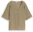 TOM TAILOR Damen Crinkle T-Shirt mit V-Ausschnitt, gr&uuml;n, Meliert, Gr. XXL