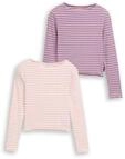 TOM TAILOR M&auml;dchen Ripp Langarmshirt im 2er-Pack mit Streifenmuster, rosa,