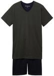 TOM TAILOR Herren Pyjama Shorty, gr&uuml;n, Streifenmuster, Gr. 50