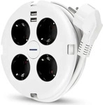 REV Steckdosenleiste PowerDisc 4-fach mit Schalter, 2x USB, 1,4 m Leitung, wei&szlig;