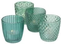 Boltze Windlicht Set Marilu 4-teilig Petrol Deko-gl&auml;ser Teelichter 8 Cm