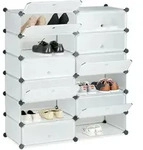 Relaxdays - Schuhschrank Kunststoff, Schuhregal Geschlossen, Regalsystem 12 F&auml;cher,