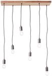 Lampe, Rustik Pendelleuchte 6flg Schwarz/holzfarbend, 6x A60, E27, 40w, Kabel