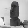 Moai Rapa Nui Kopf Figur, 78 cm, Anthrazit, aus Steinguss Kunstharz, Osterinsel