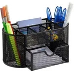 Relaxdays Schreibtischorganizer, B&uuml;roablage Mit Stiftehaltern & Schublade, Metall