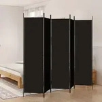 5-tlg. Paravent Schwarz 250x200 Cm Stoff Vidaxl Schwarz
