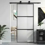 Schiebet&uuml;r Schwarz 90x205 Cm Hartglas Und Aluminium Vidaxl