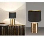 Fischer&honsel - Tischleuchte Bronz Mit Keramikfu&szlig; & Stoffschirm Schwarz Innen Gold,