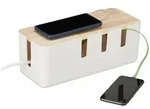 Relaxdays - Kabelbox, F&uuml;r 2 Steckdosenleisten, Holzdeckel, Kunststoff, Kabel