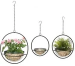 Blumenampel Innen Metall Wand H&auml;ngepflanzen 96087 3er Set Mit Topf Silber