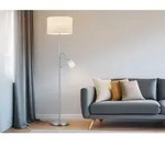 Led Stehleuchte Silber Mit Leselampe, Stoffschirme Wei&szlig;, H&ouml;he 170cm