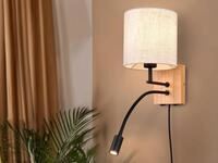 Wandleuchte Nilam Mit Led Leselampe & Rundem Stoffschirm In Beige, H&ouml;he 30cm