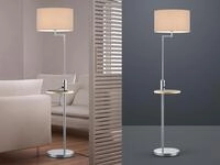 Meinewunschleuchte - Led Stehleuchte Silber Matt Mit Stoffschirm, Ablagetisch & Usb