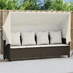 Vidaxl - Sonnenliege Mit Dach Und Kissen Braun Poly Rattan