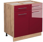 Vicco - K&uuml;chenunterschrank Fame-line, Bordeaux Hochglanz, 80 Cm Ohne Arbeitsplatte