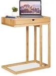 Relaxdays Beistelltisch Bambus Mit Gro&szlig;em Schubfach, Moderner Stil, Wohnzimmertisch,