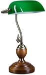 Bankerlampe Holzfu&szlig;, Retro Schreibtischlampe, Messing-optik, Hxbxt:26,5x43x18cm,