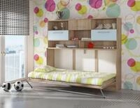 Schrankbett Wandbett Roger 90x200cm Horizontal + Regal Sonoma Eiche / Blau