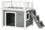 Hundeh&uuml;tte Hundehaus Mit Balkon, Erh&ouml;htes Kleintierhaus Mit Treppe, Fenster,