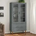 Vidaxl - Vitrinenschrank Molde Grau 90x35x175 Cm Massivholz Kiefer
