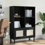 Vidaxl - B&uuml;cherschrank Senja Rattan-look Schwarz 90x35x130cm Kiefernholz