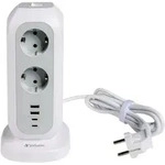 Verbatim - Steckdosenverteiler Eupt-01, Tower, 11-fach, 2x Usb-a, 2x Usb-c