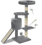 Vounot&reg; Kratzbaum Mit Kratzbrett Sisalseil F&uuml;r Katzen, Katzenbaum 115cm, Grau