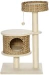 Pawhut - Kratzbaum Rattan 95 Cm H&ouml;he 3-stufiger Katzenbaum Mit Platform,...