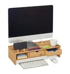 Monitorst&auml;nder, Aus Bambus, Ablagefach, 2 Schubladen, Erh&ouml;hung F&uuml;r Monitor,