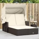 Vidaxl - Doppel-sonnenliege Mit Dach Und Auflagen Braun Poly Rattan