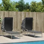 Sonnenliegen 2 Stk. Mit Dach Und Tisch Hellgrau Poly Rattan - Vidaxl