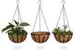 Relaxdays Blumenampel 3 K&ouml;rbe, Kokos, 21 Liter Volumen, Mit Kette, 30 Cm Durchmesser