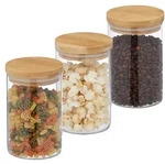 Relaxdays - Vorratsgl&auml;ser Mit Bambusdeckel, 3er Set, Runde Vorratsdosen Aus Glas,