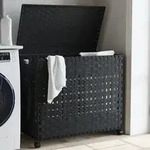 Vidaxl Laundry Basket With Wheels Black 66x35x60 Cm Rattan