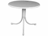 Boulevard-Tisch ø 85 cm, Sevelit-Tischplatte, weiß Stahlrohrgestell, klappbar