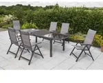 Trivero Set 7tlg 6 Sessel Tisch 140(200)x90cm Alu/textil
