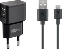 Goobay - Micro-usb Dual-ladeset (12 W), Netzteil Mit 2x Usb-anschl&uuml;ssen,