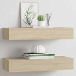 Wandregale Mit Schubladen 2 Stk. Eichen-optik 60x23,5x10 Cm Mdf - Vidaxl