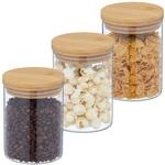 Relaxdays Vorratsgl&auml;ser Mit Bambusdeckel, 3er Set, Runde Vorratsdosen Aus Glas, 650
