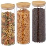 Relaxdays - Vorratsgl&auml;ser Mit Bambusdeckel, 3er Set, Runde Vorratsdosen Aus Glas,