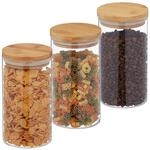 Relaxdays - Vorratsgl&auml;ser Mit Bambusdeckel, 3er Set, Runde Vorratsdosen Aus Glas,