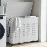 W&auml;schekorb Mit Rollen Wei&szlig; 66x35x60 Cm Rattan Vidaxl