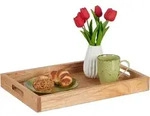 Serviertablett, Holz & Mdf, Hxbxt: 5 X 46 X 31 Cm, Essenstablett Mit Griffen, Hoher