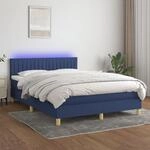 Boxspringbett Mit Matratze & Led Blau 140x200 Cm Stoff Vidaxl