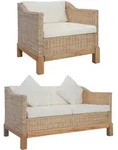 2-tlg. Sofagarnitur Mit Kissen Natur Rattan Vidaxl