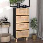 Sideboard Schwarz 40x30x90cm Massivholz Kiefer Und Natur-rattan Vidaxl