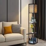160x26x26cm Stehleuchte Regal, Standleuchte Holz, E27 Stehlampe, Moderne