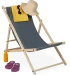 Relaxdays Liegestuhl Holz, Holz Strandliege Mit Stoffbezug, Klappbar & Verstellbar,