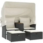 Gartensofa 2-sitzer Mit Dach Und Hockern Schwarz Poly Rattan - Vidaxl